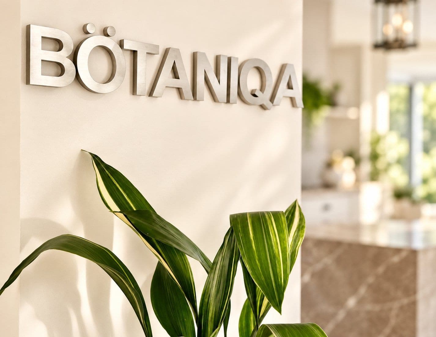 The Bötaniqa name in steel letters on the studio wall